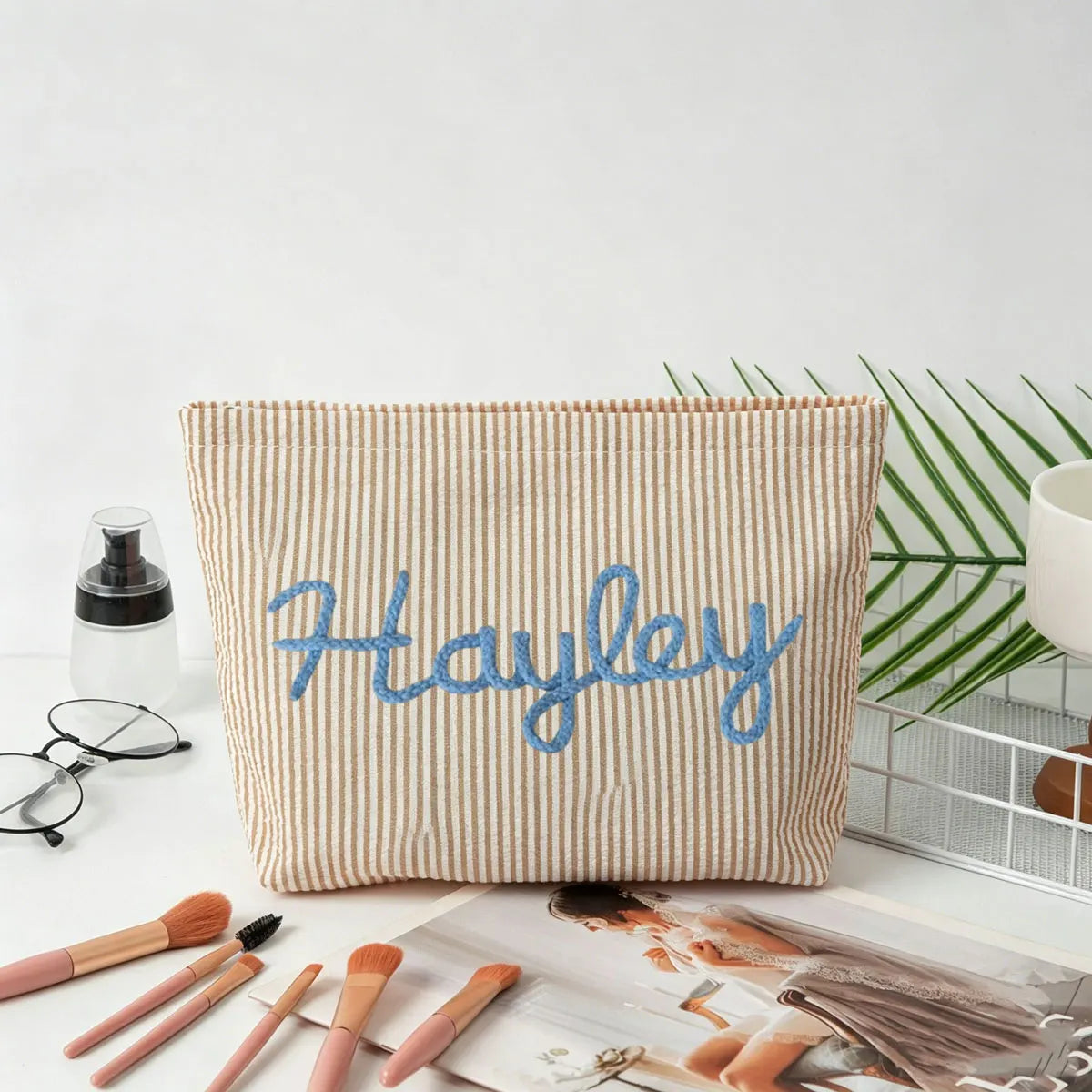 Personalized Seersucker Makeup & Travel Pouch