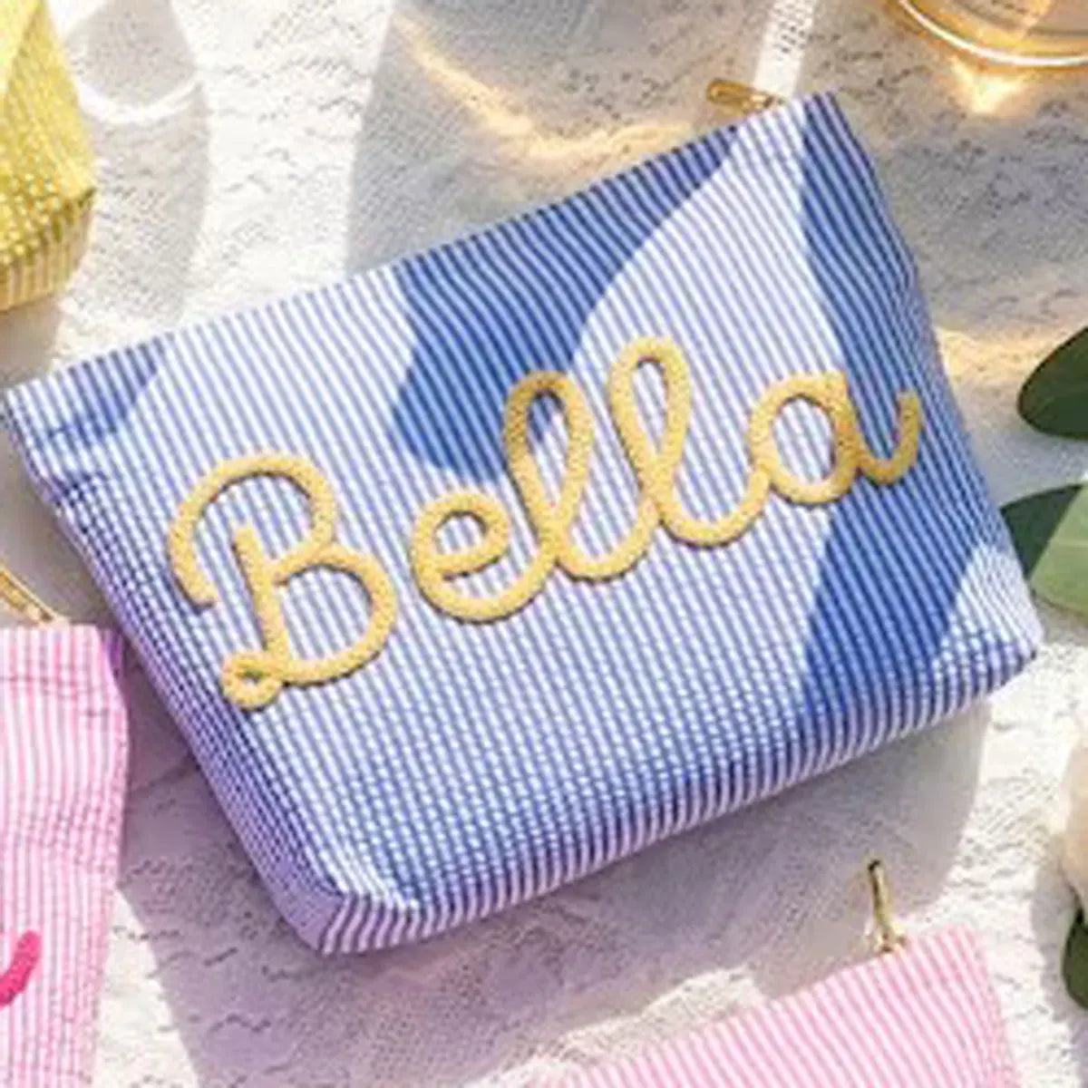 Personalized Seersucker Makeup & Travel Pouch