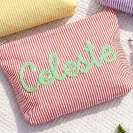 Personalized Seersucker Makeup & Travel Pouch