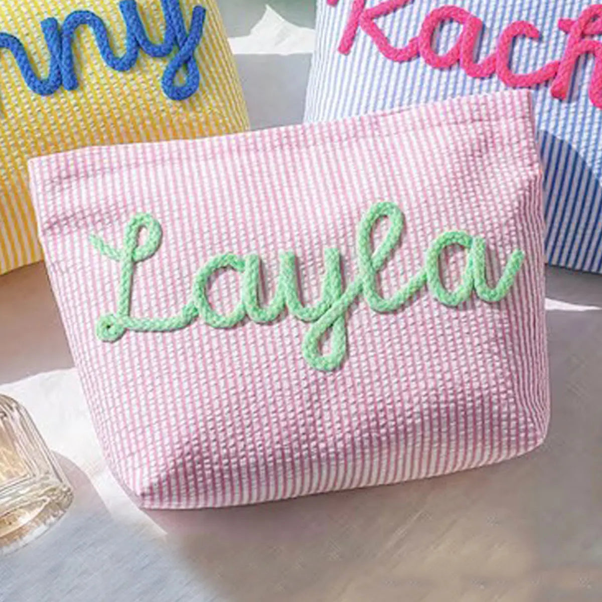 Personalized Seersucker Makeup & Travel Pouch