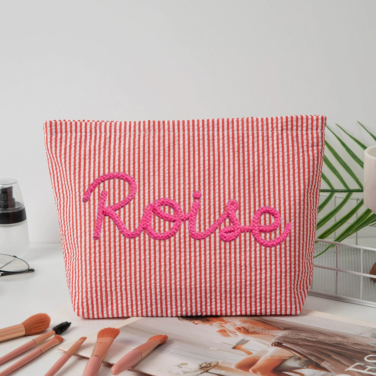 Personalized Seersucker Makeup & Travel Pouch