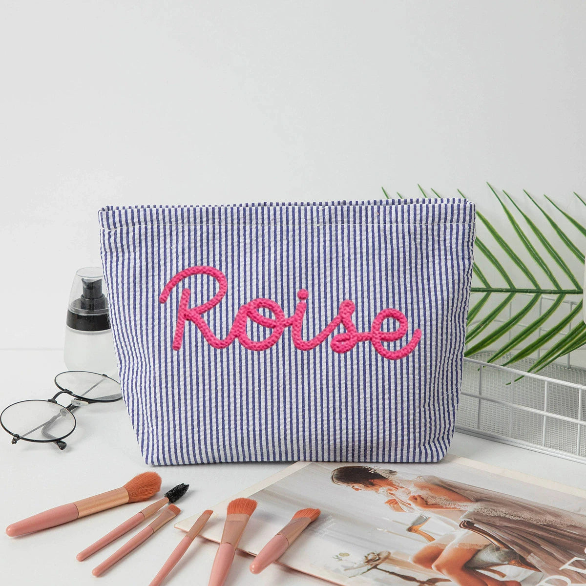 Personalized Seersucker Makeup & Travel Pouch