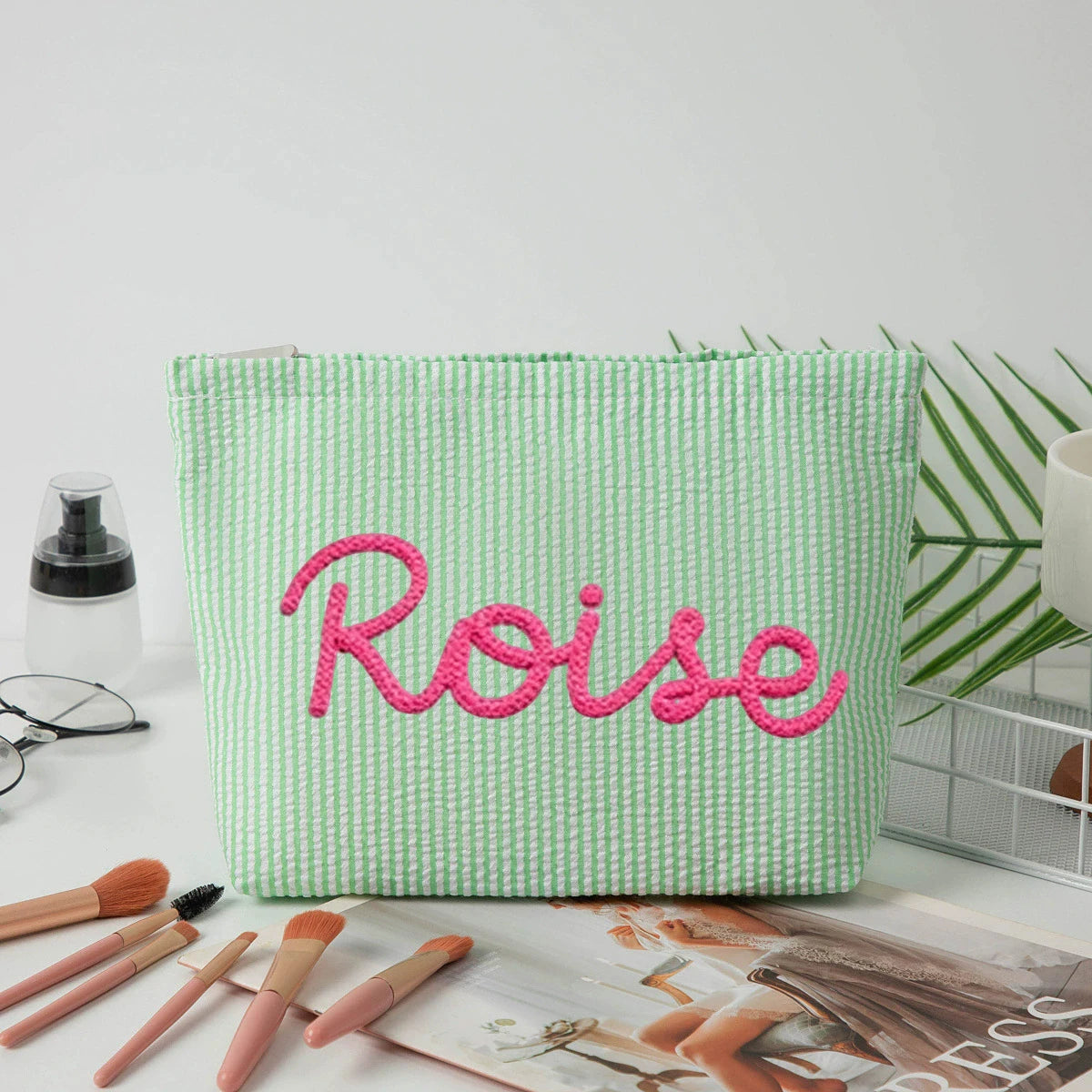 Personalized Seersucker Makeup & Travel Pouch