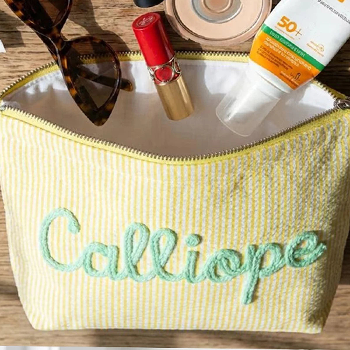 Personalized Seersucker Makeup & Travel Pouch