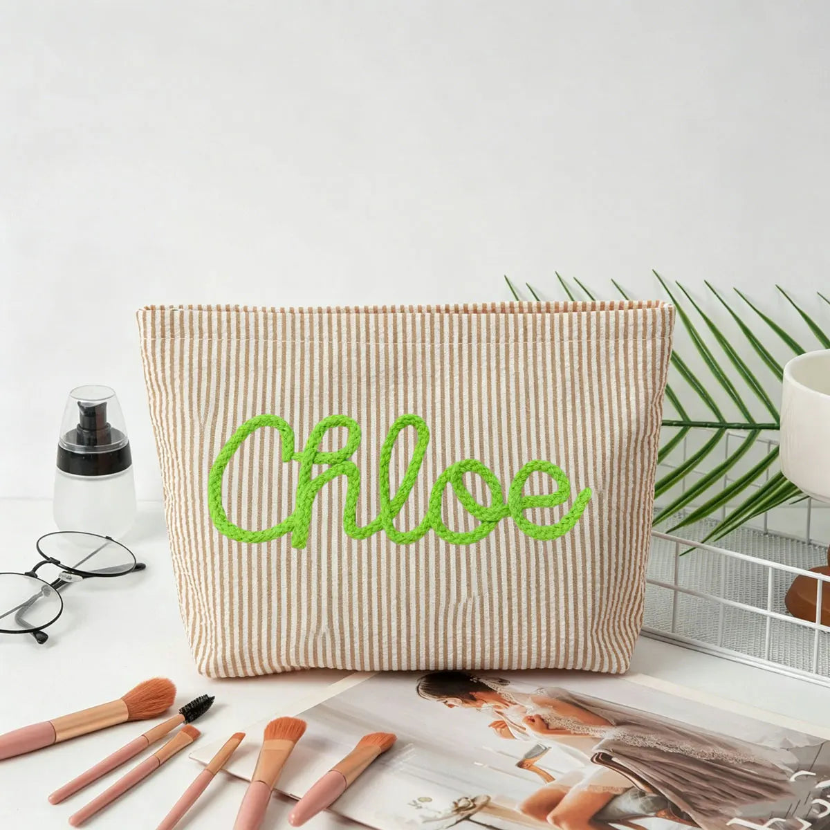 Personalized Seersucker Makeup & Travel Pouch