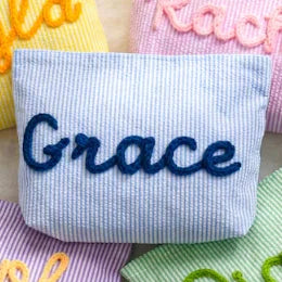Personalized Seersucker Makeup & Travel Pouch