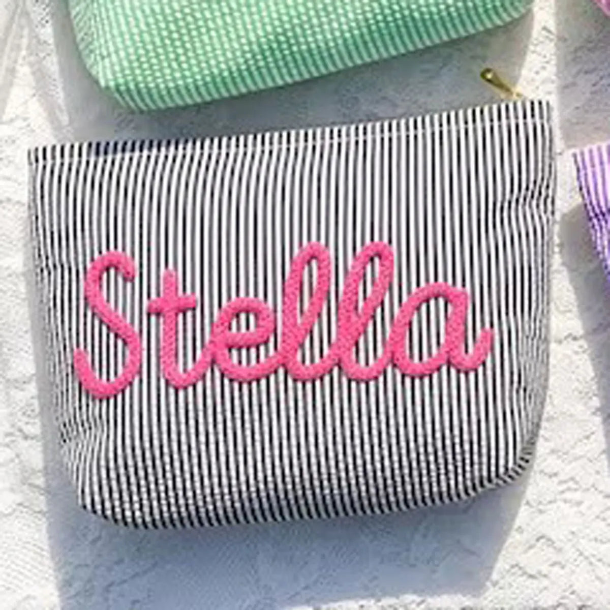 Personalized Seersucker Makeup & Travel Pouch