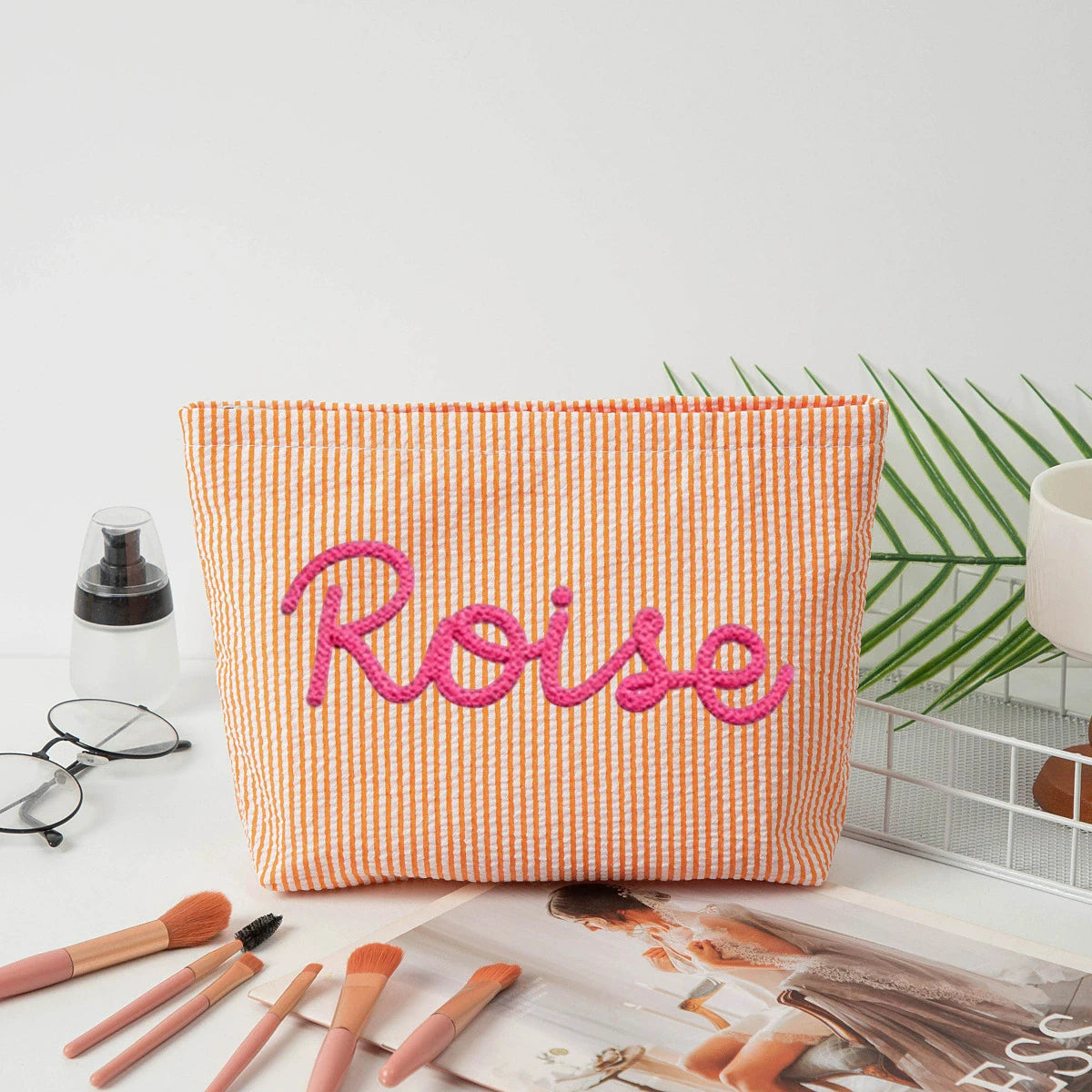 Personalized Seersucker Makeup & Travel Pouch