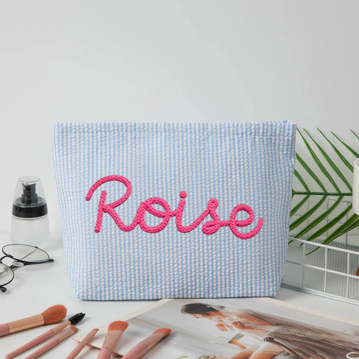 Personalized Seersucker Makeup & Travel Pouch