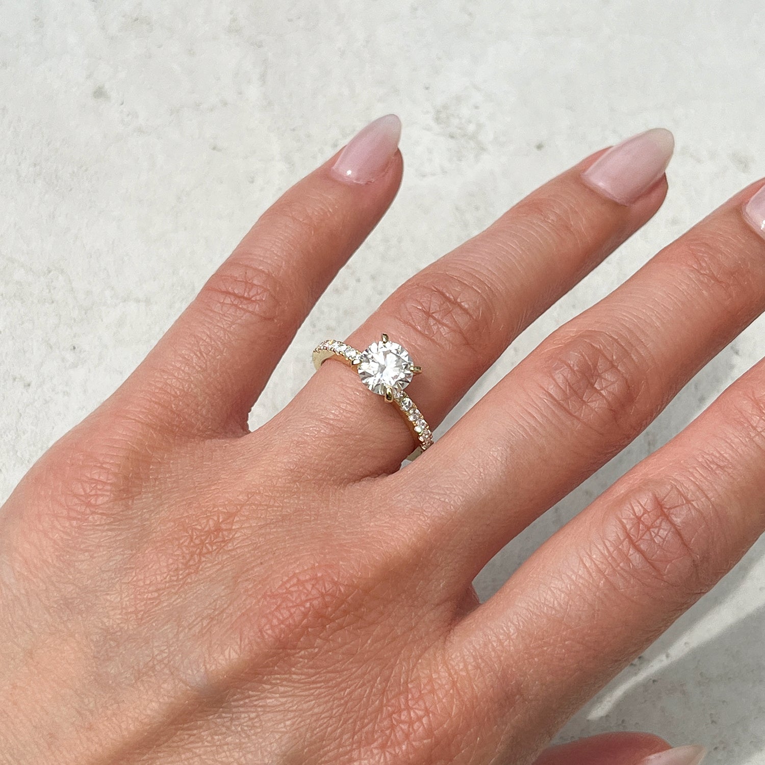 Alicia Moissanite Gold Vermeil Ring with Pave Band Victoria Emerson