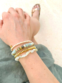 14K Gold Beaded Sphere Bracelet Stackable Set