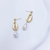 Gold Puka Shell & Pearl Earrings