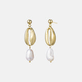 Gold Puka Shell & Pearl Earrings