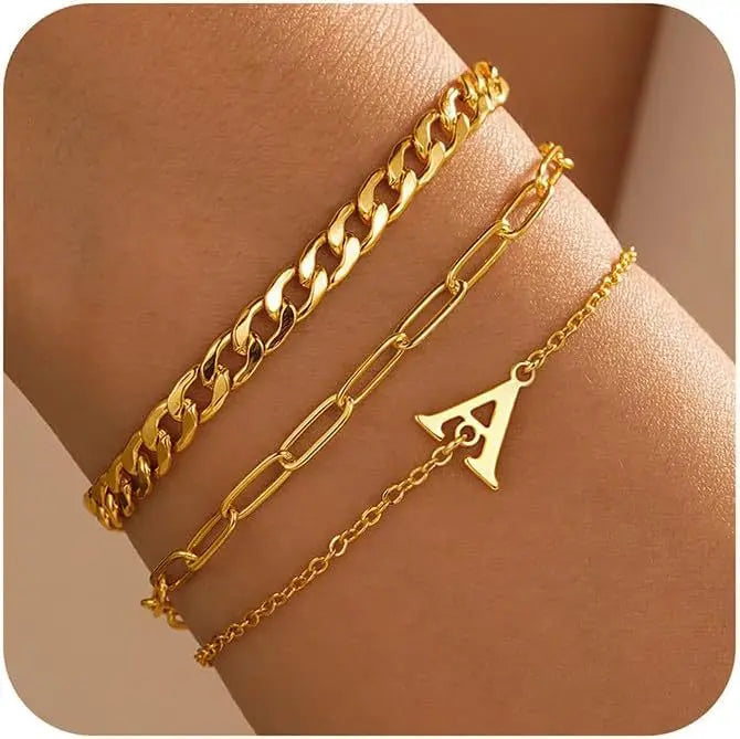 26 Letter Versatile Charm Bracelet Set New Cross-Border 14K Gold Plated Light Luxury Stackable Jewelry for Women
