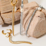 Pearl & Zircon Metal Chain Dangle Earrings