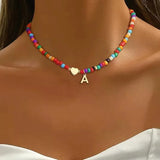 Beaded Initial Heart Pendant Necklace