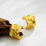 Wide C-Shape PVD Gold Stud Earrings