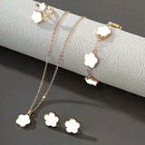 Five-Petal Clover Jewelry Set — Bracelet, Earrings & Necklace