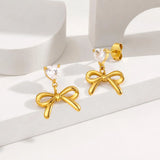 Gold Bow & Heart Drop Earrings