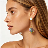 Abalone Hexagon Gradient Drop Earrings