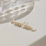 Shiny Zircon & Pearl Pendant Earrings