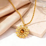 Tiger Eye Daisy Pendant Necklace