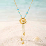 Turquoise Dolphin & Starfish Lariat Necklace
