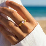 Turquoise & Rose Quartz Floral Ring