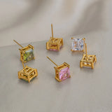 Multicolor Square Zircon Stud Earrings