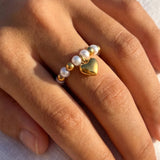 Two-Tone Pearl Heart Stretch Ring