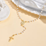 Pearl Rosary Cross Necklace