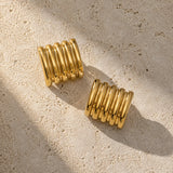Wide Square Striped Texture Stud Earrings