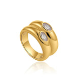 Oval Zircon Double Layer Wide Ring