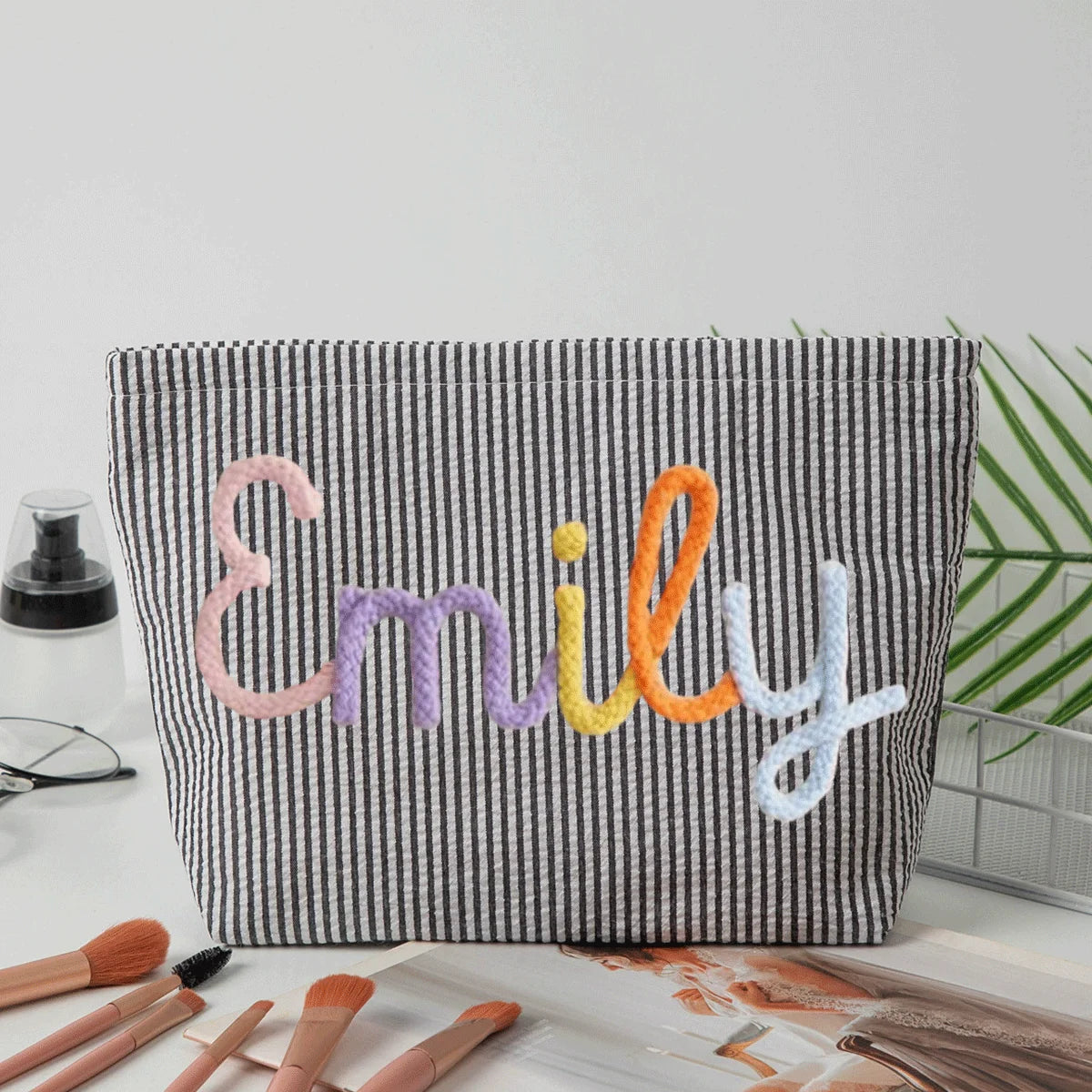 Personalized Seersucker Makeup & Travel Pouch