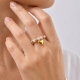 Two-Tone Pearl Heart Stretch Ring