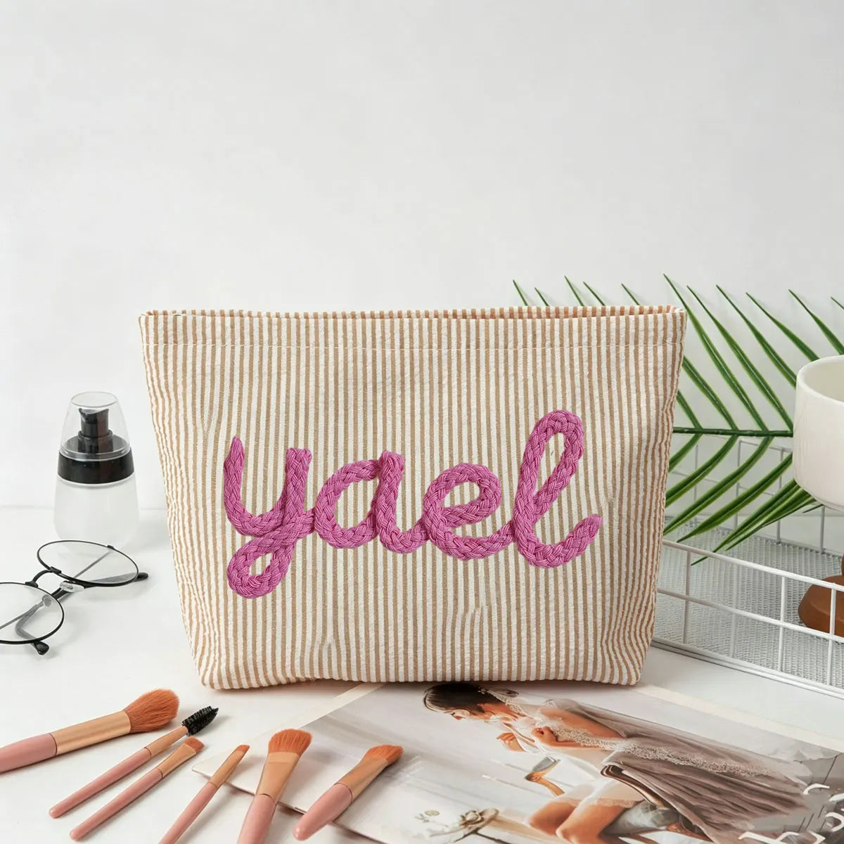Personalized Seersucker Makeup & Travel Pouch