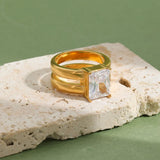 Rectangle Zircon Hollow Chunky Ring