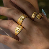 Vintage Flower Texture Wide Ring
