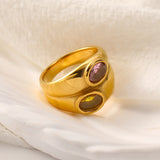 Waterproof Wide Double Layer Zircon Ring