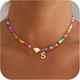Beaded Initial Heart Pendant Necklace