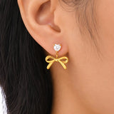 Gold Bow & Heart Drop Earrings