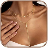 CZ Beaded Y-Body Chain Necklace