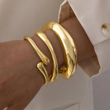Gold Chunky Open Cuff Set