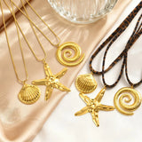 Starfish Shell Leopard Cord Necklace