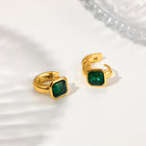 Purple & Green Square CZ Gold Hoops