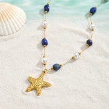 Lapis & Pearl Starfish Choker