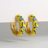 Boho Enamel Flower Hoop Earrings