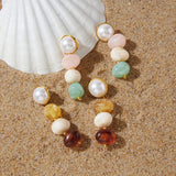 Colorful Resin Bead & Pearl Dangle Earrings