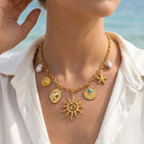 Gold Sunburst & Starfish Necklace
