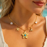 Turquoise & Pearl Floral Pendant Necklace
